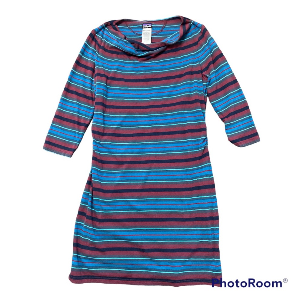 Patagonia Dress Mid Sleeve Cotton Striped Summer Fall Large - Picture 2 of 6